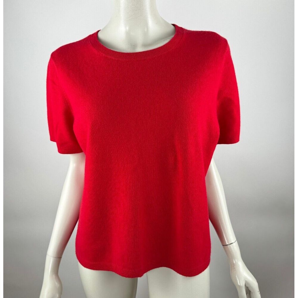 Lands End Cashmere Short Sleeve Sweater Women XL EUC Crew Neck Washable Knit Top